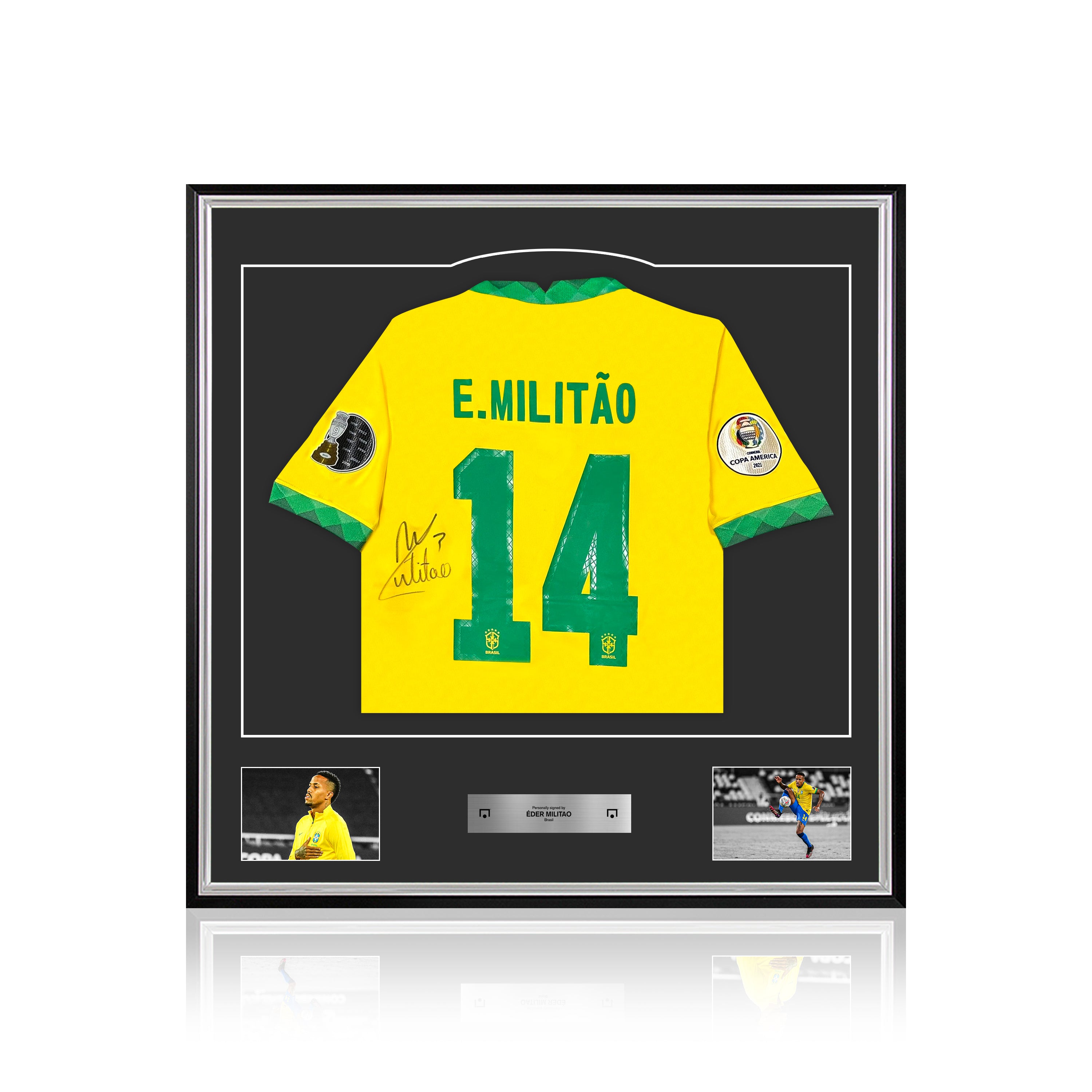 Éder Militão MATCH ISSUE gesigneerd en ingelijst Brazilië home shirt